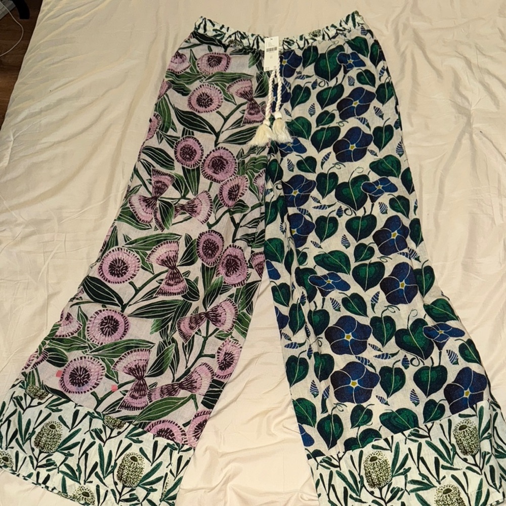 Anthropologie Floral Wide-Leg Pants